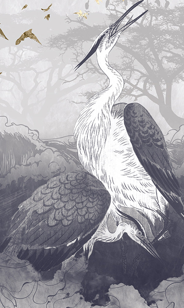 asian crane nature mural wallpaper