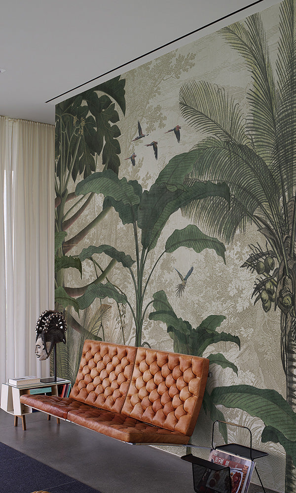 tropical jungle illustration mural wallpaper