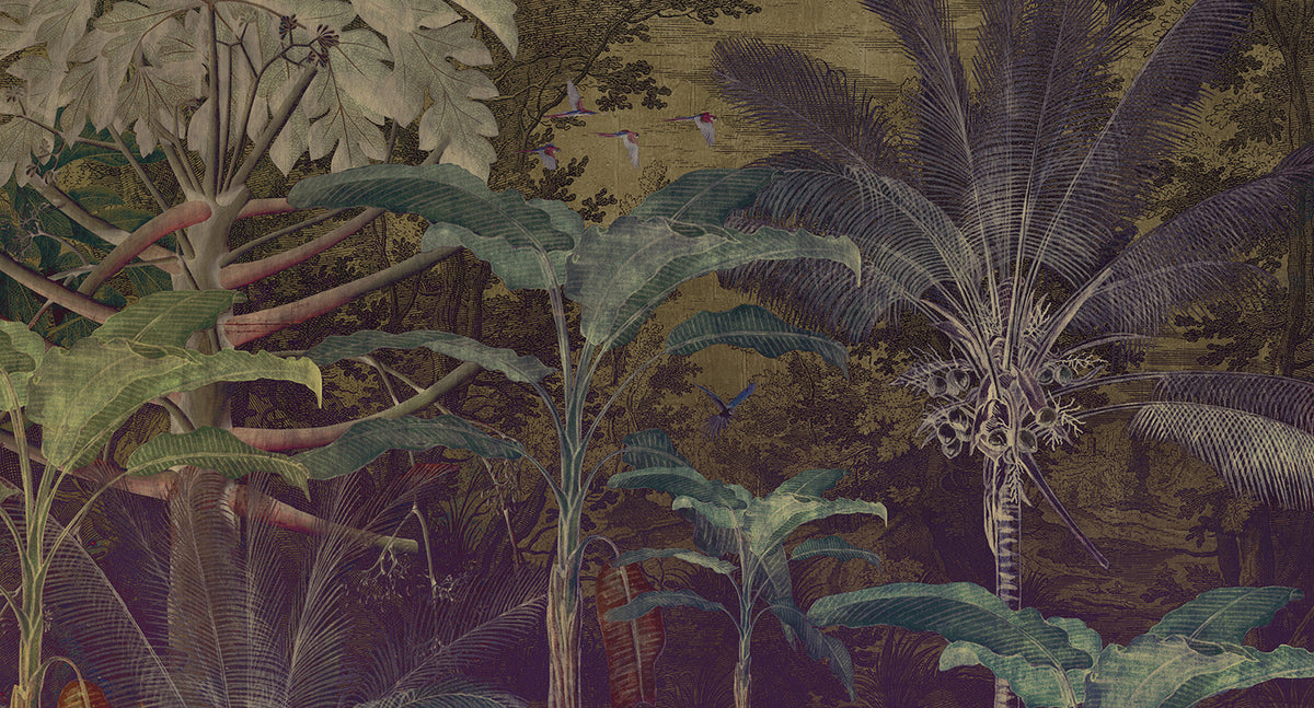 tropical jungle illustration mural wallpaper