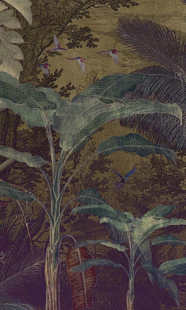 tropical jungle illustration mural wallpaper