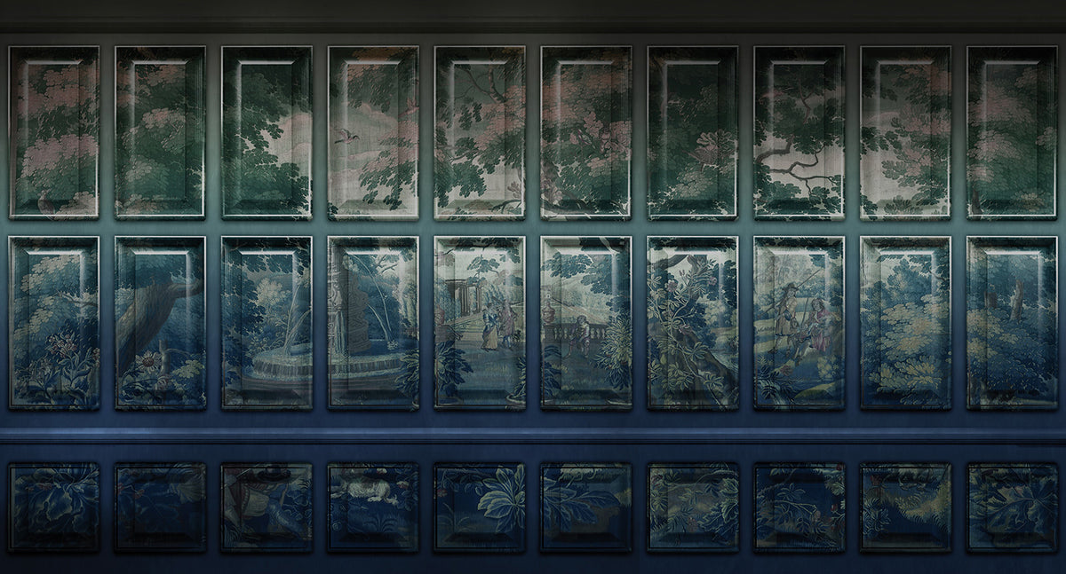 faux art panels wainscot mural wallpaper