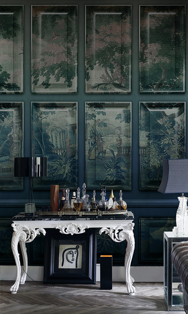 faux art panels wainscot mural wallpaper