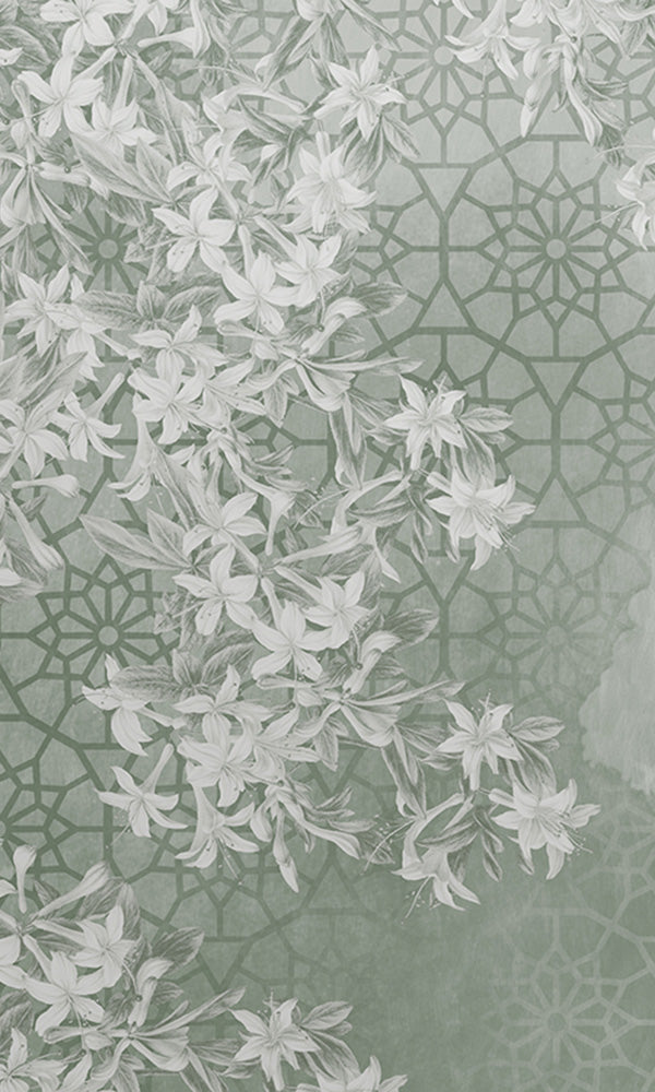 geometric floral collage mural wallpaper