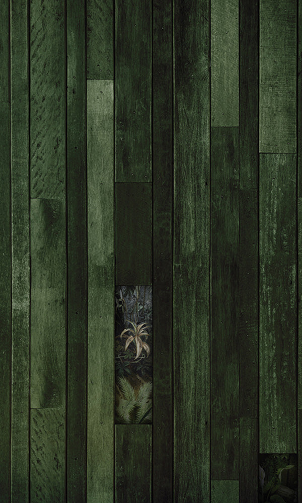 leaves through wood faux mural wallpaper