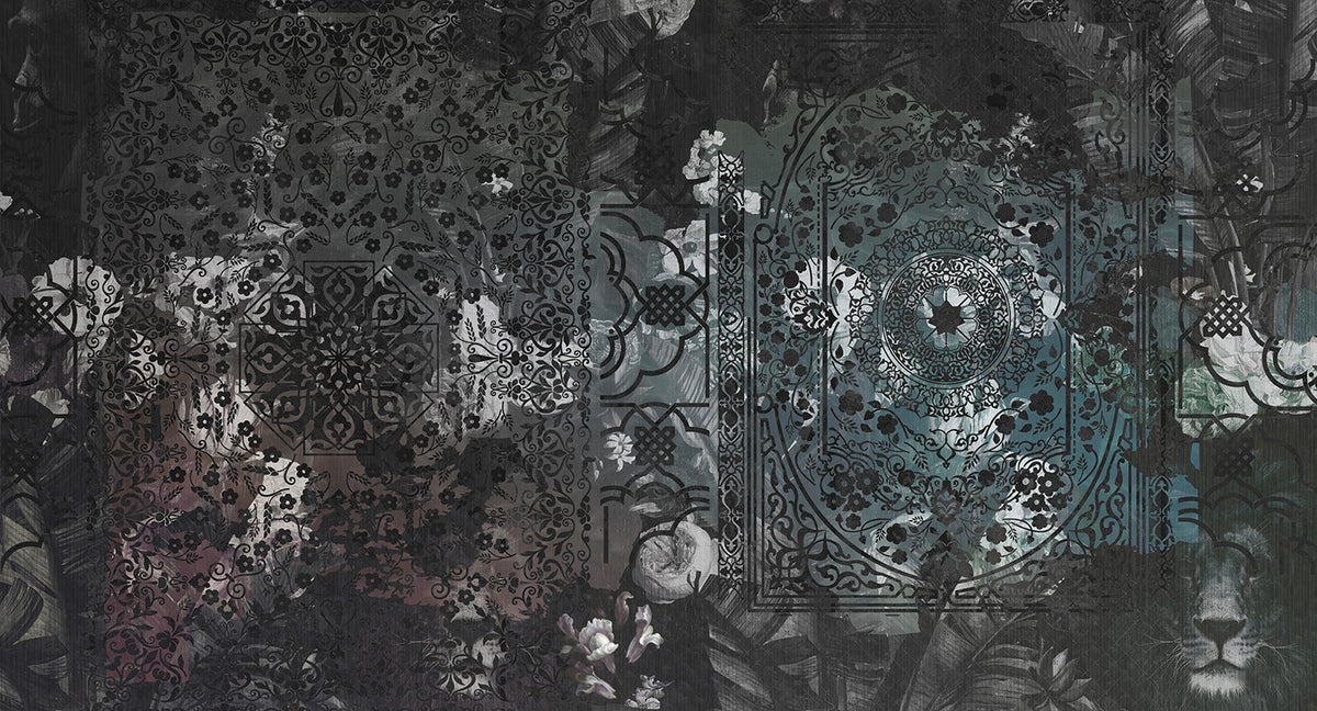 ornamental floral collage mural wallpaper
