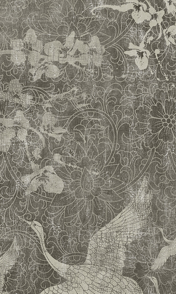 soaring oriental birds mural wallpaper