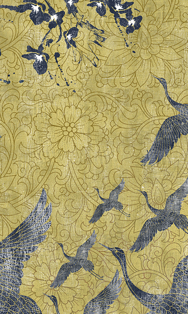 soaring oriental birds mural wallpaper