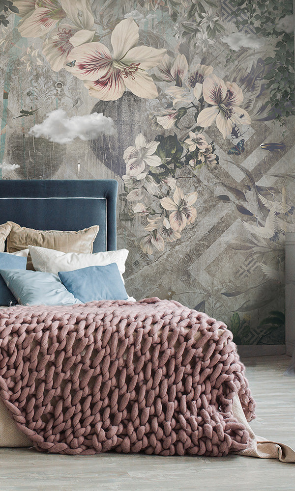 floral mandala landscape mural wallpaper