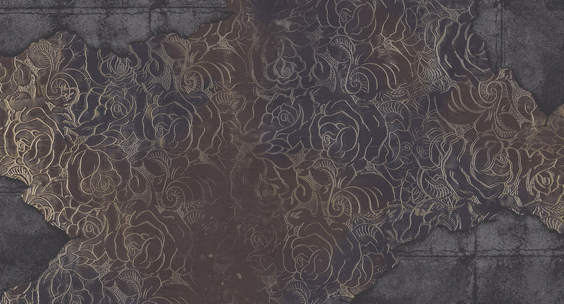 floral engraved concrete mural wallpaper