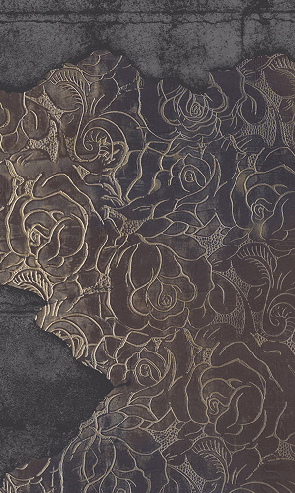 floral engraved concrete mural wallpaper