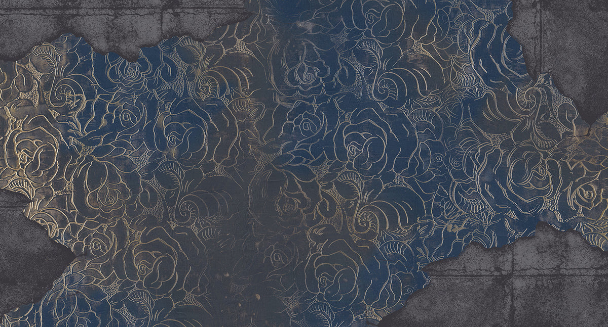 floral engraved concrete mural wallpaper