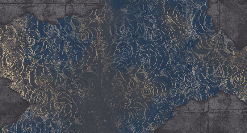 floral engraved concrete mural wallpaper