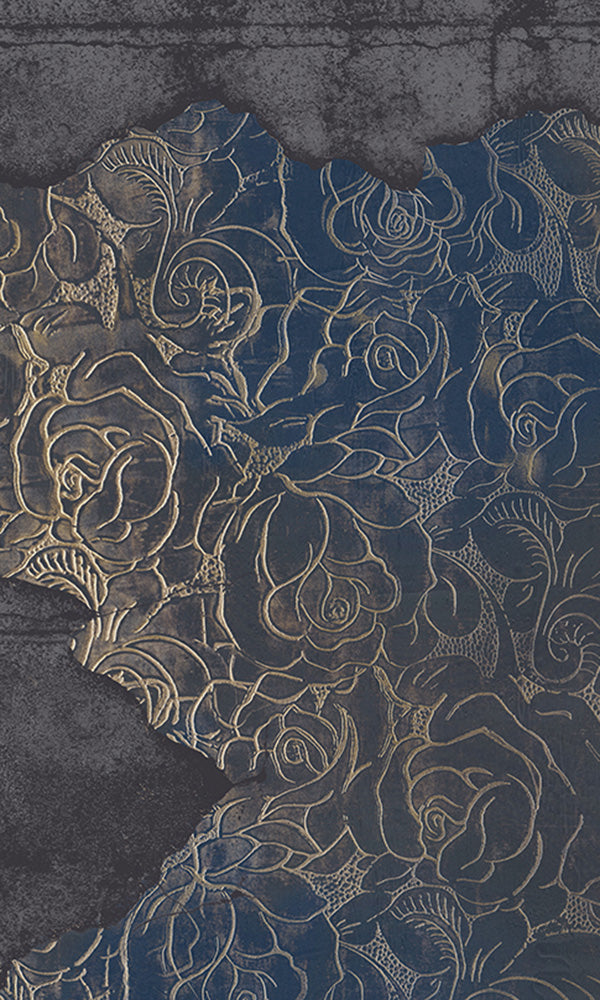 floral engraved concrete mural wallpaper