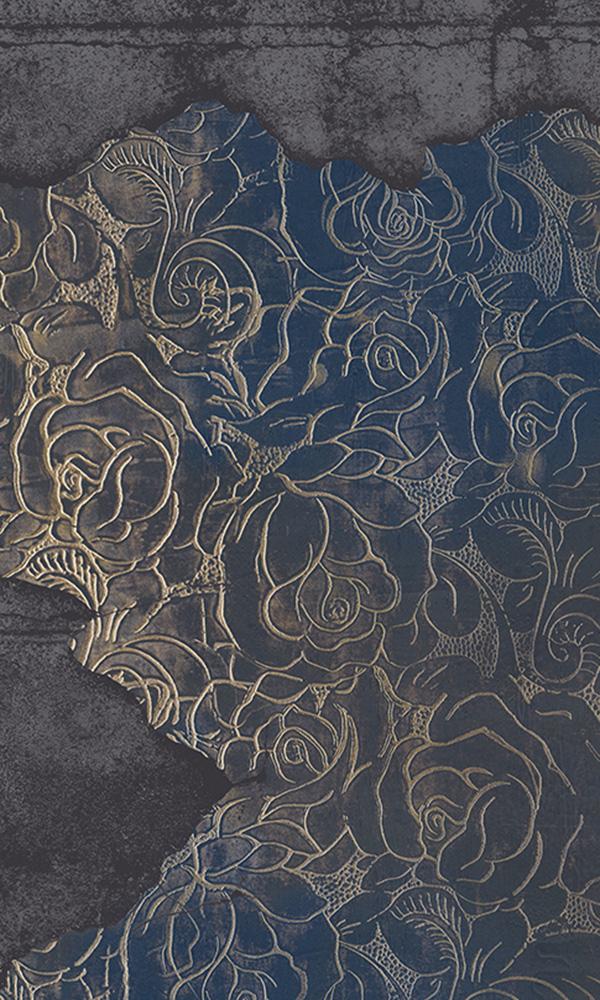 floral engraved concrete mural wallpaper