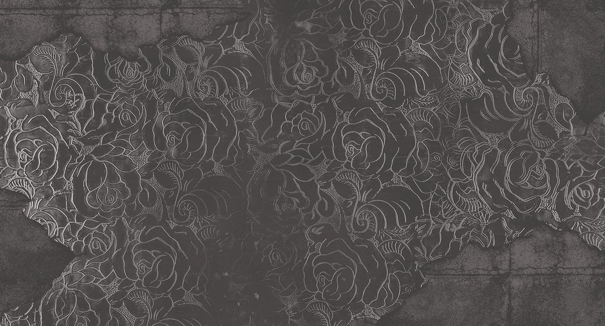 floral engraved concrete mural wallpaper