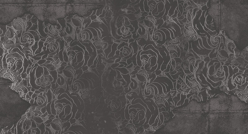 floral engraved concrete mural wallpaper