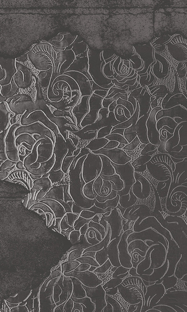 floral engraved concrete mural wallpaper