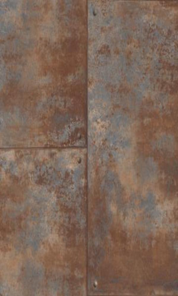 Brown and Blue Corroded Metal Tiles Wallpaper R4775. Metal Finish wallpaper.
