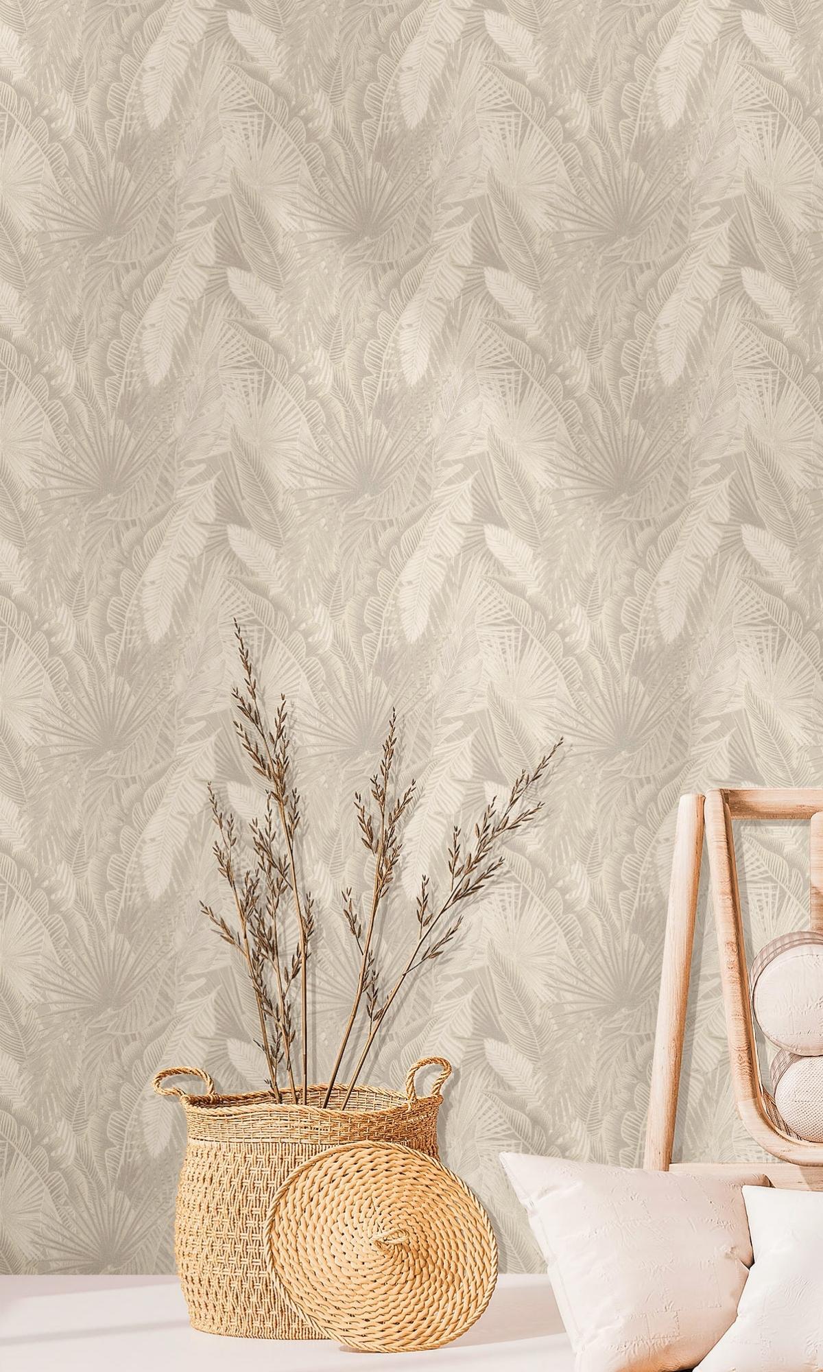 Light Bold Tropical Leaves Wallpaper R7906