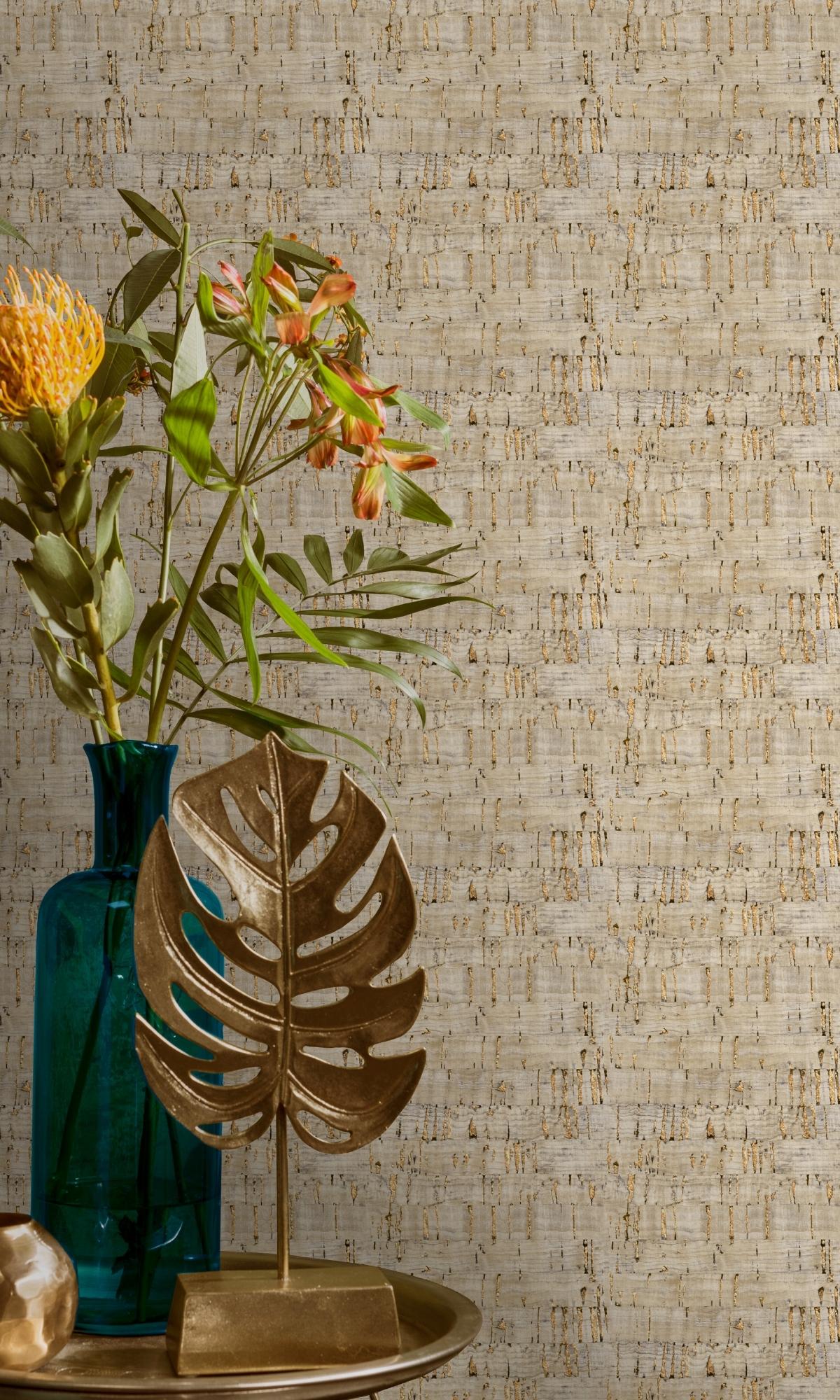 Gold Cork-like Natural Wallpaper R7918