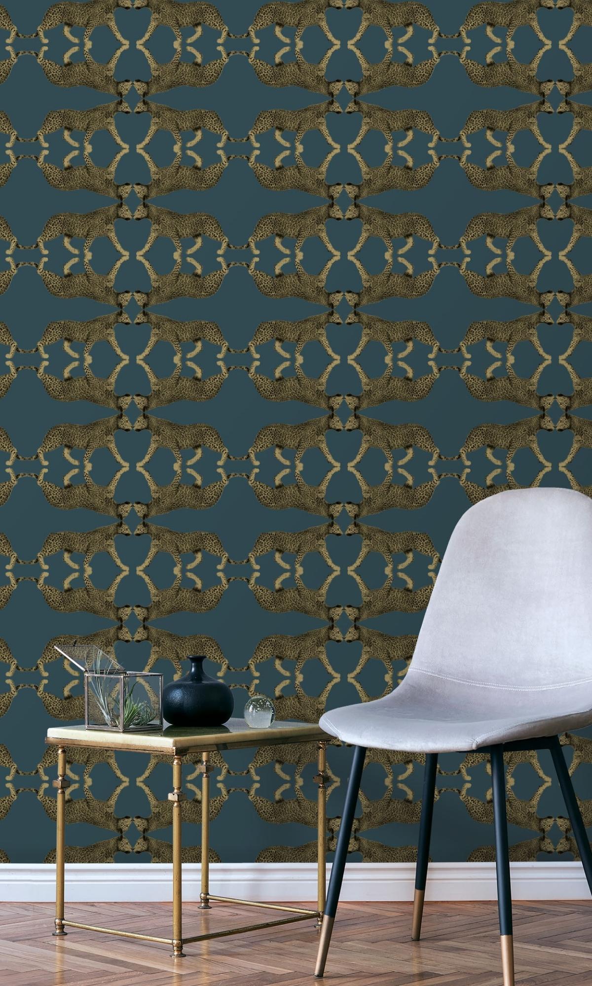 Teal Leopard Print Wallpaper R7925
