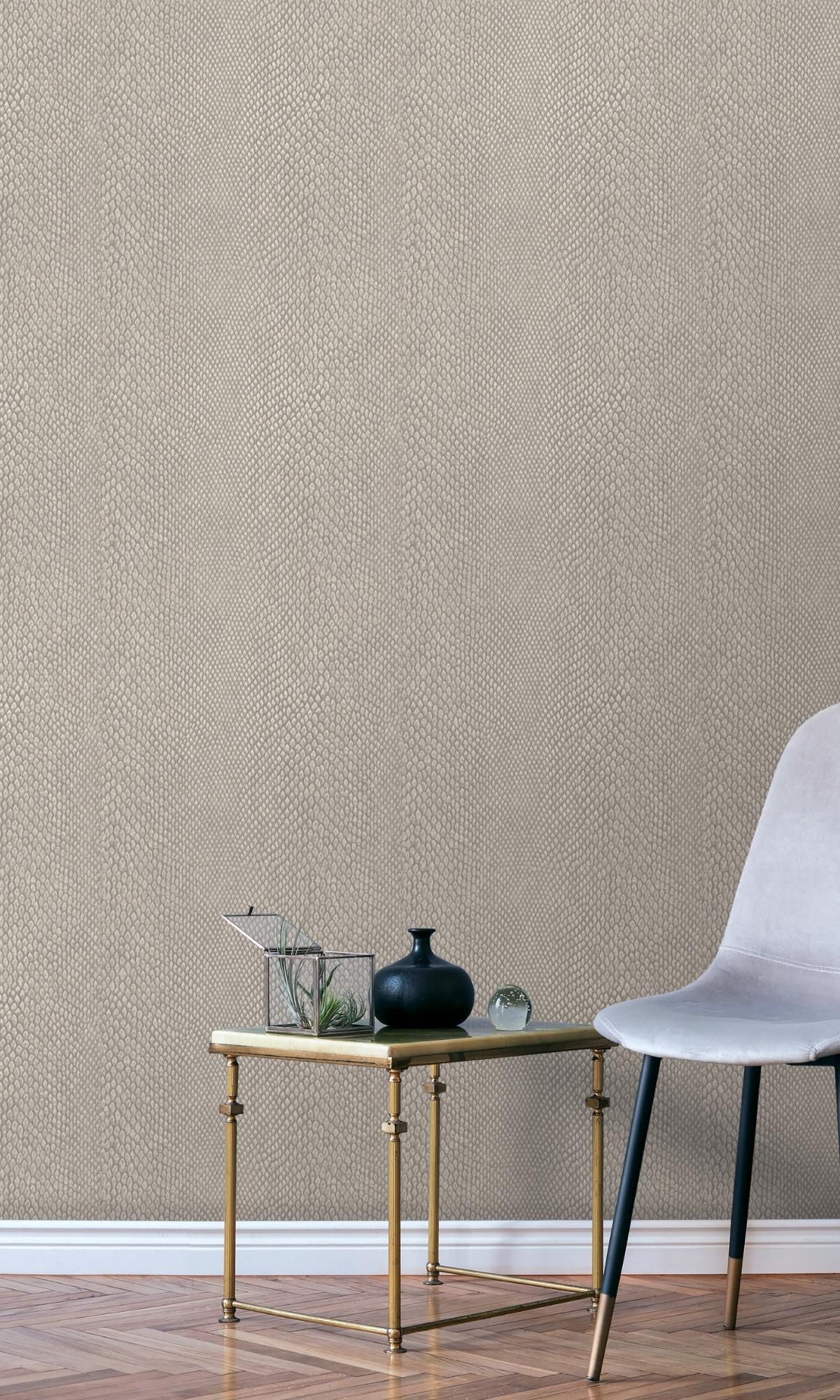 Beige Snake Print Textured Wallpaper R7926