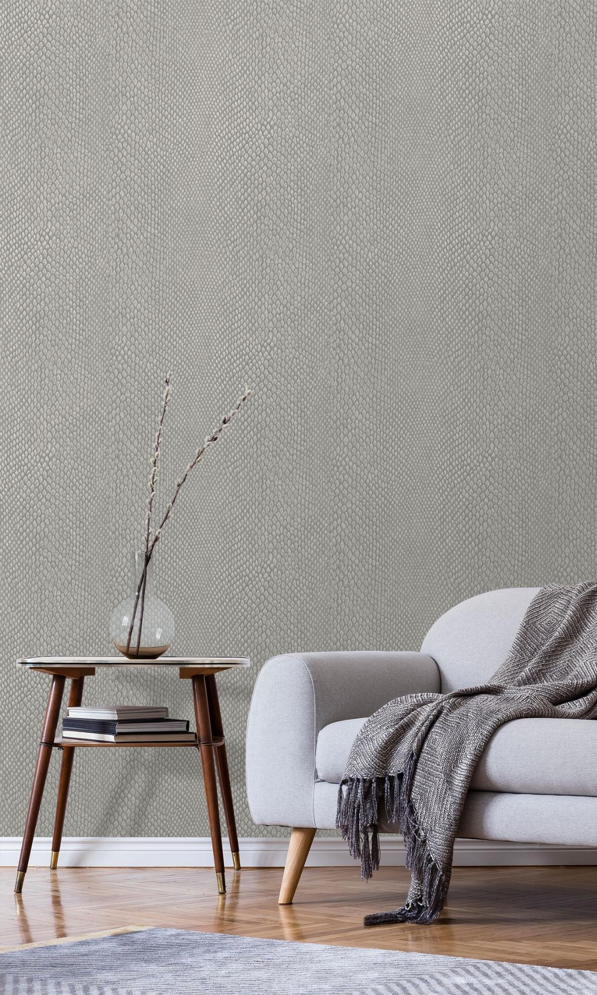 Silver Snake Print Textured Wallpaper R7927