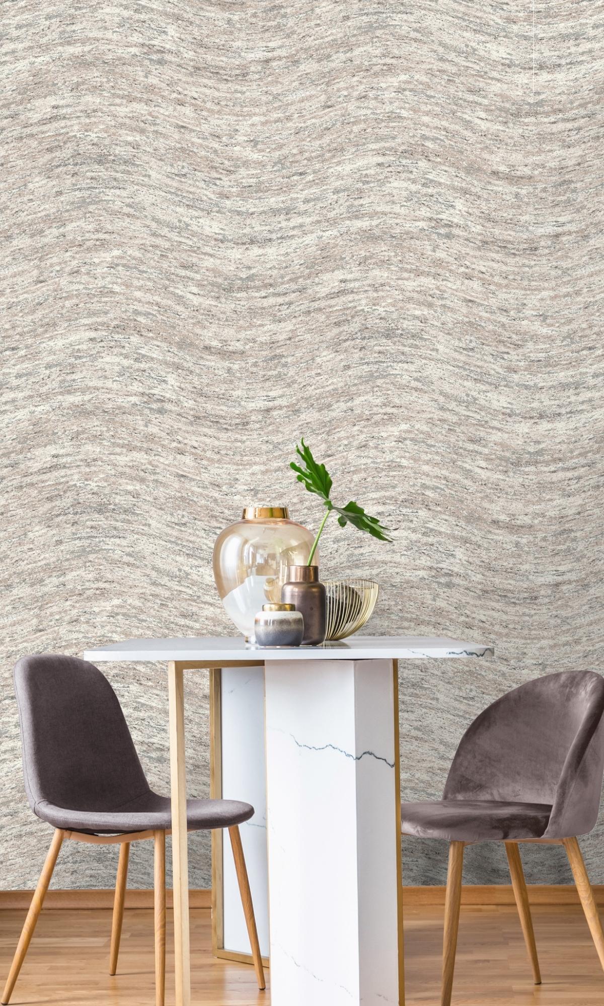 Neutral Distressed Wavy Textured Metallic Wallpaper  R7670