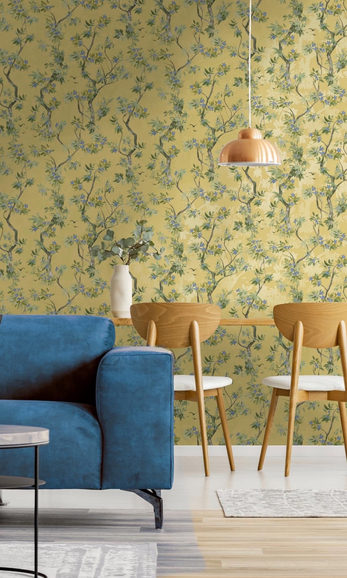 Ochre Wild Blossoming Tree Tropical Wallpaper R7624