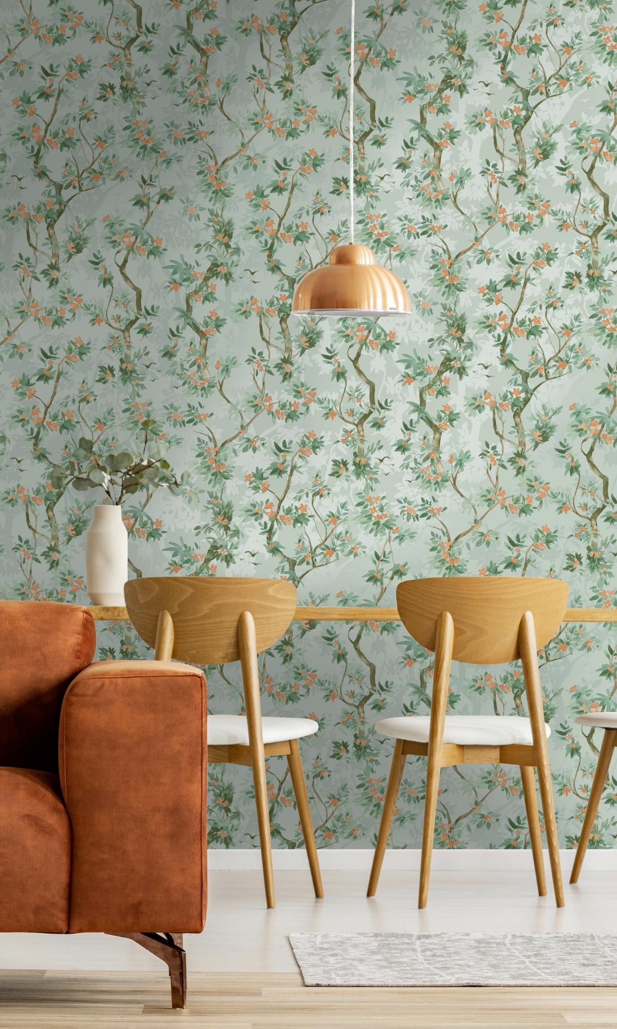 Duck Egg Wild Blossoming Tree Tropical Wallpaper R7625