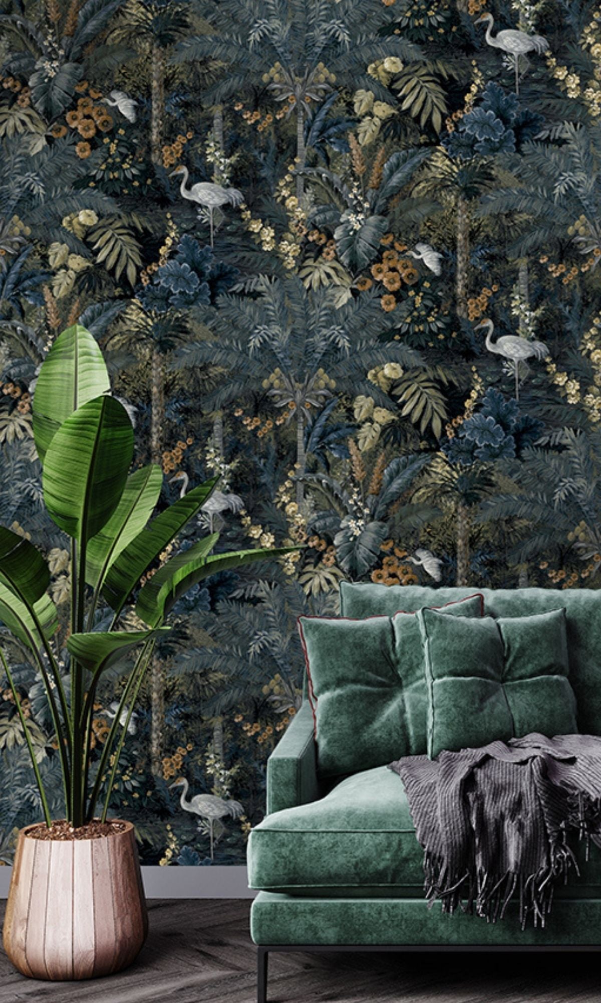 Navy tropical wallpaper