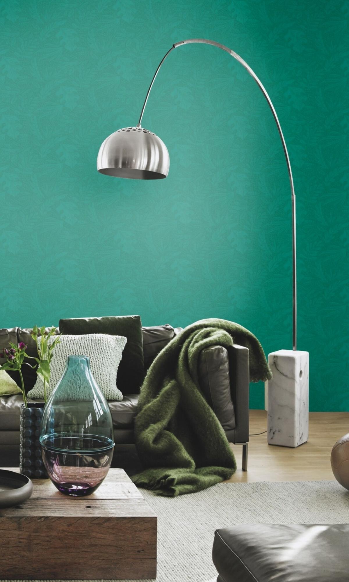 Green Minimalist  Tropical Leaves Metallic Wallpaper R7752