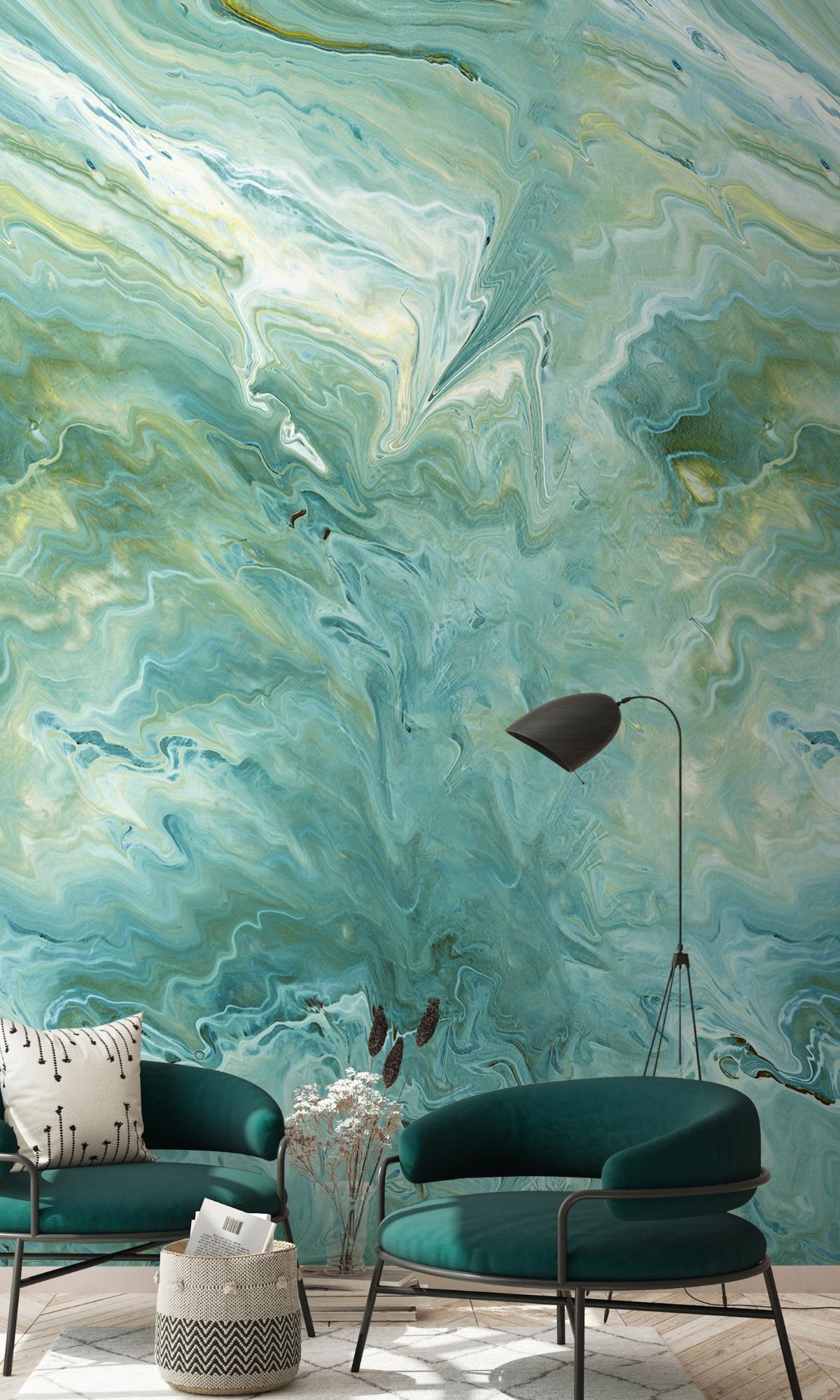 Green Striking Marble Digital Print Wallpaper RM2005