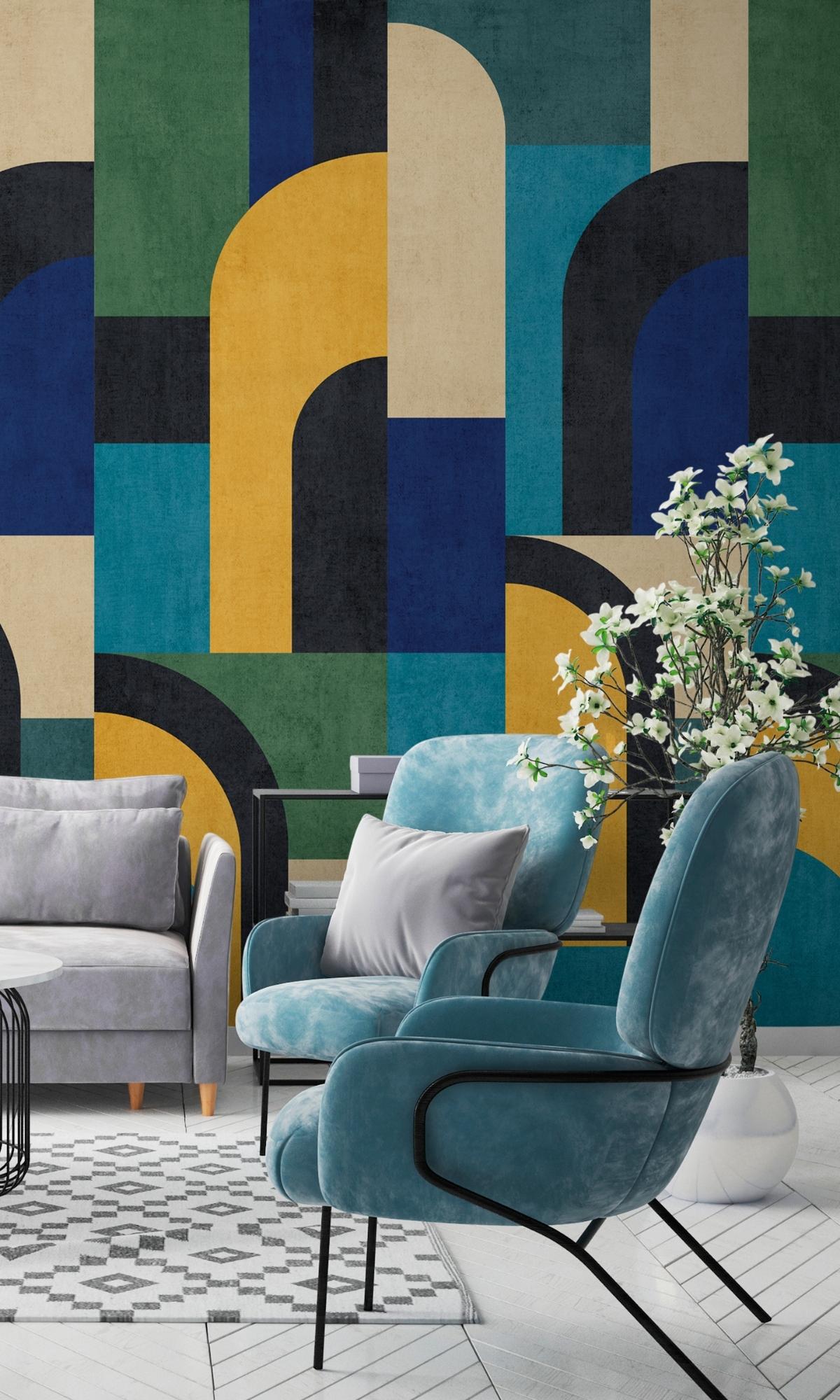 Multi-Color Abstract Geometric Digital Wallpaper RM2031