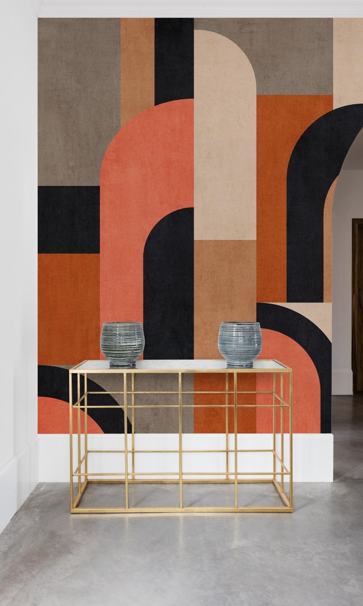 Brown & Pink Abstract Geometric Digital Wallpaper RM2032