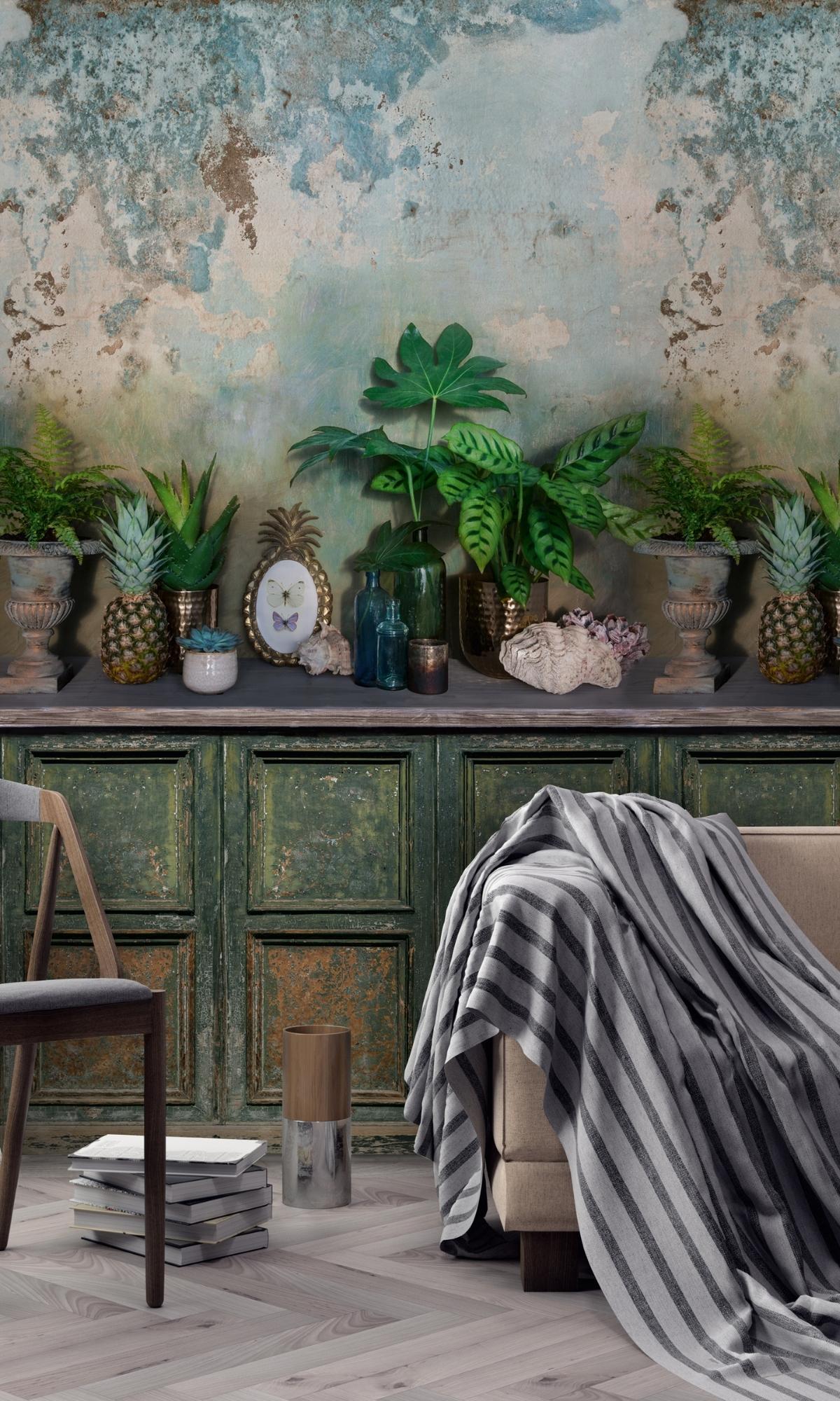 Green Rustic Concrete Digital Wallpaper RM2040