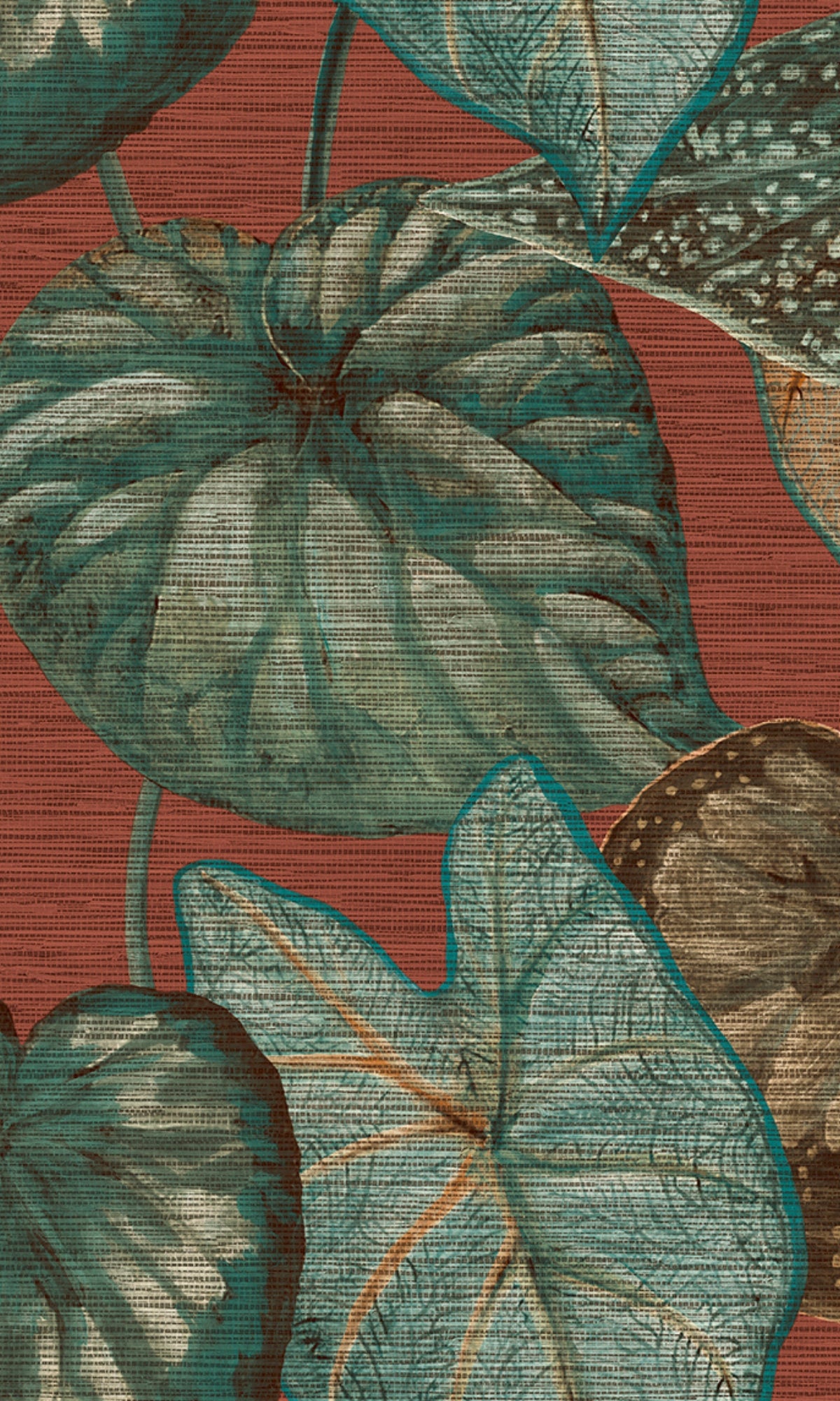 Rust & Green Bold Tropical Leaves R8236
