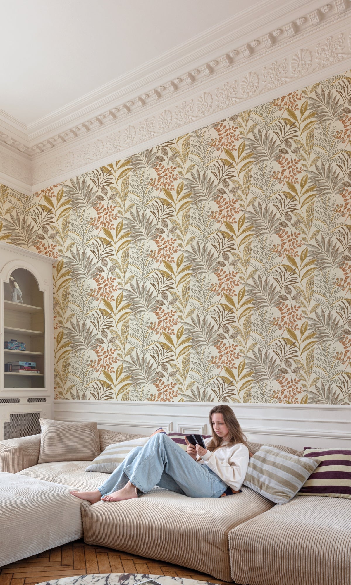 Taupe Light Leaf Motif Tropical Wallpaper R7960
