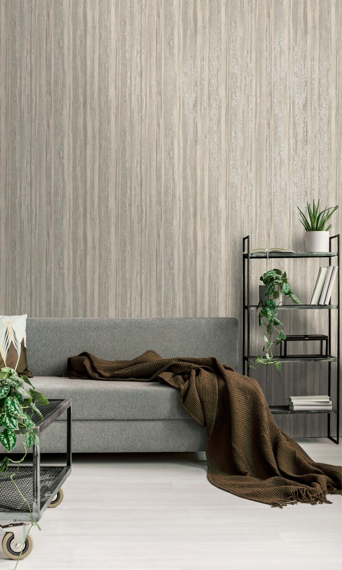 Taupe Distressed Metallic Tree-Bark Like Earthy Wallpaper R7613