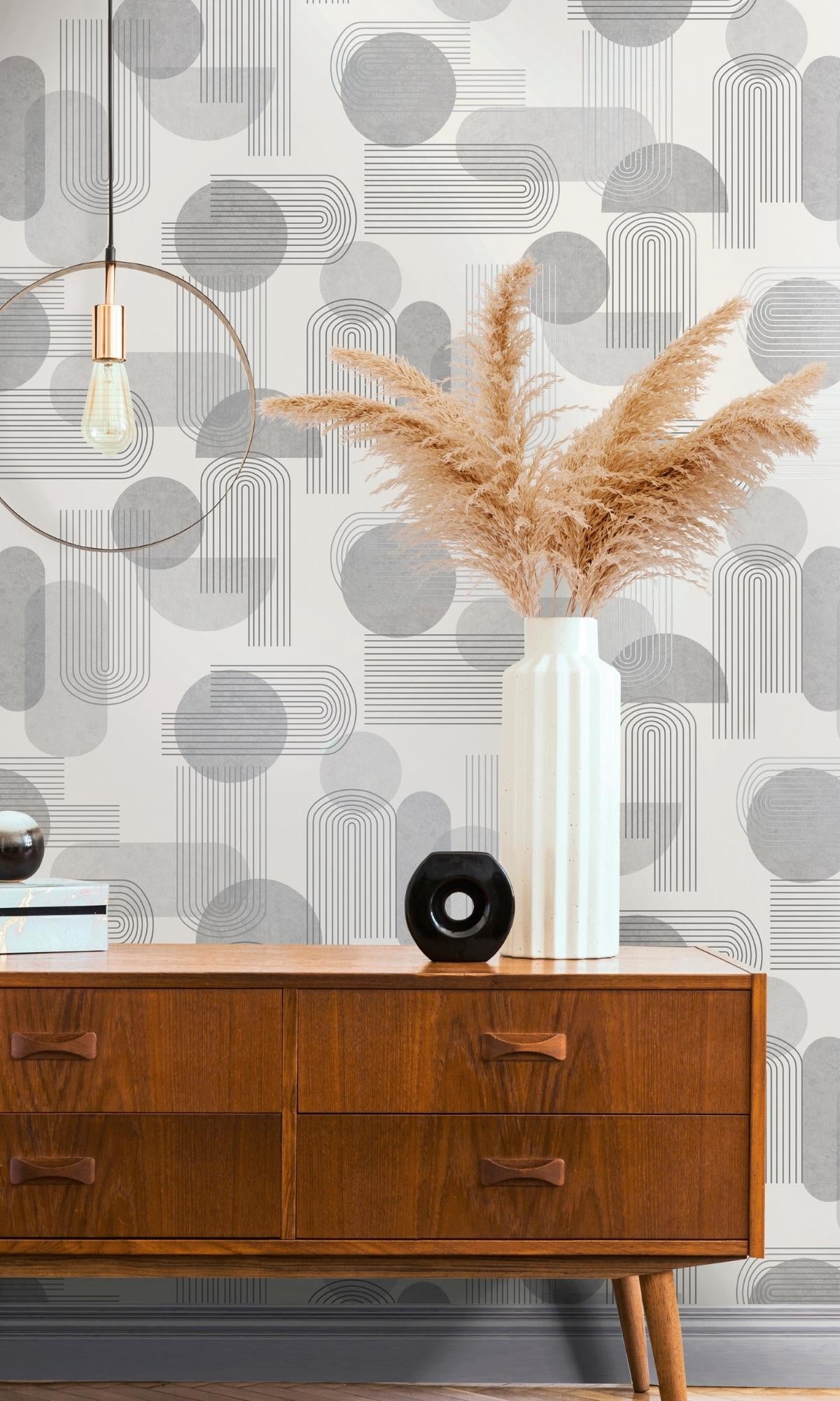 Black & White Metallic Arch Geometric Wallpaper R7660