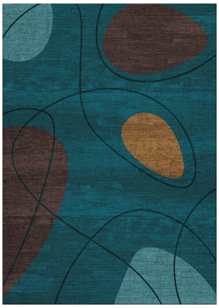 Dark Blue My Bubble Abstract & Organic Shapes Design Machine Washable Rug