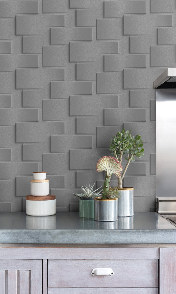 Dark Grey Sleek 3D Tile Wallpaper R6641