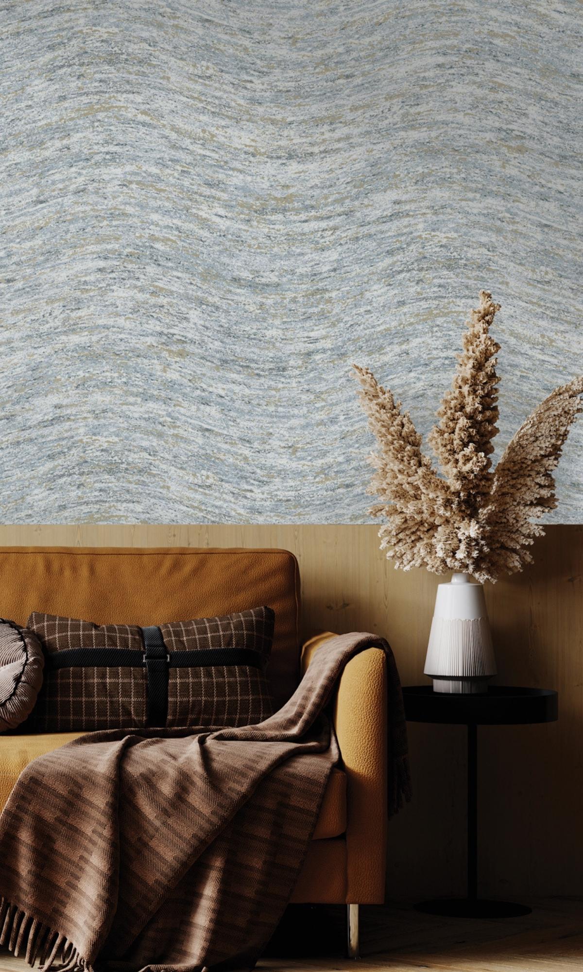 Grey  Distressed Wavy Textured Metallic Wallpaper  R7671