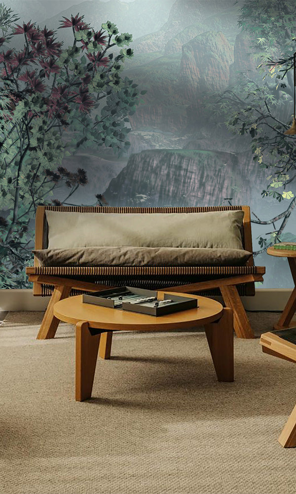 asian landscape waiting room wallpaper