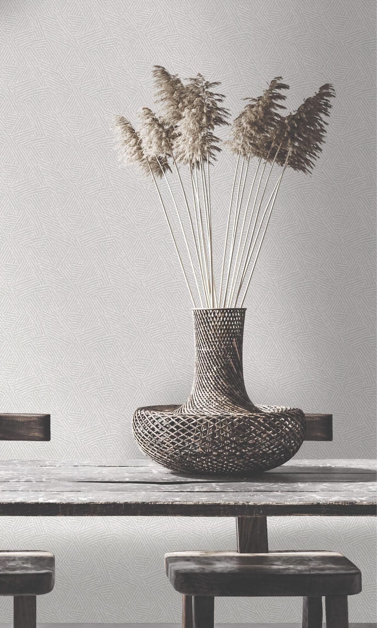 Natural Fabric Effect Metallic Geometric Wallpaper R7710