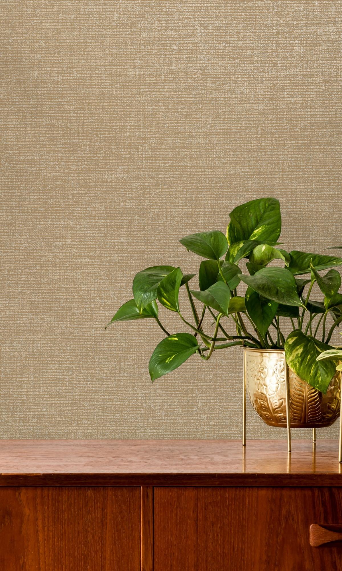 Ochre Plain Textured Metallic Wallpaper R7683