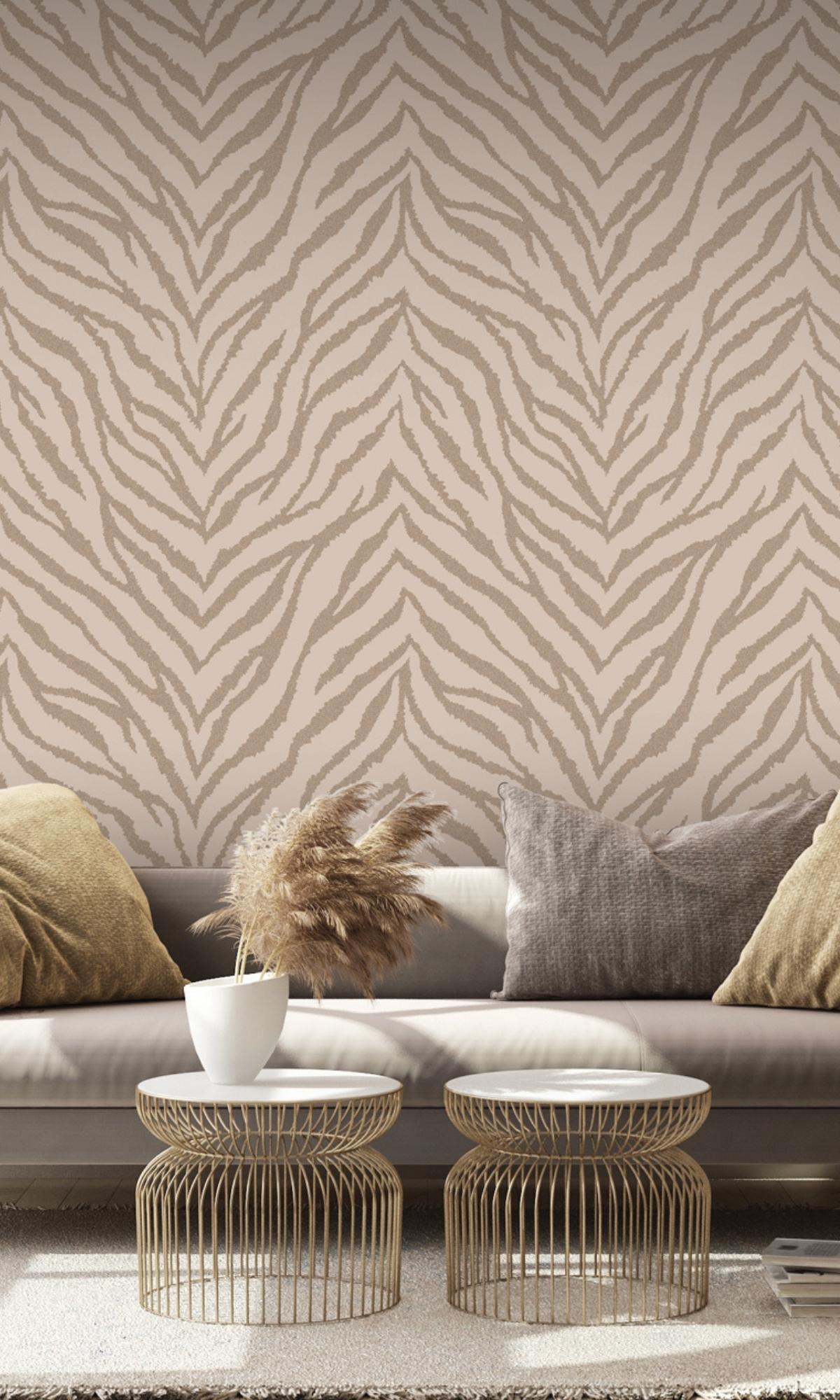 Pink Metallic Zebra Lines Animal Print Wallpaper R7694