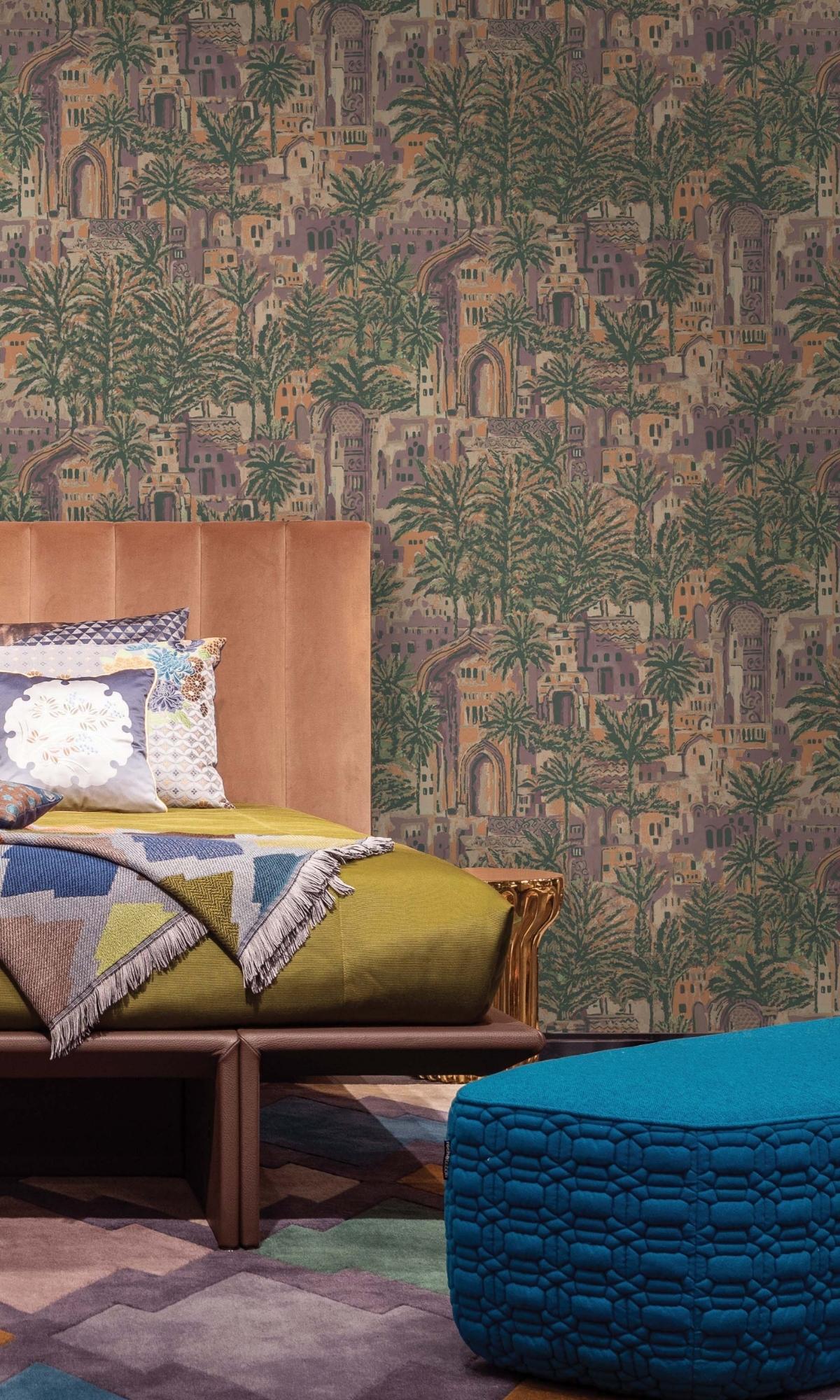 Plum Tropical Palm Leaves in Ancient Time Botanical Wallpaper R7689