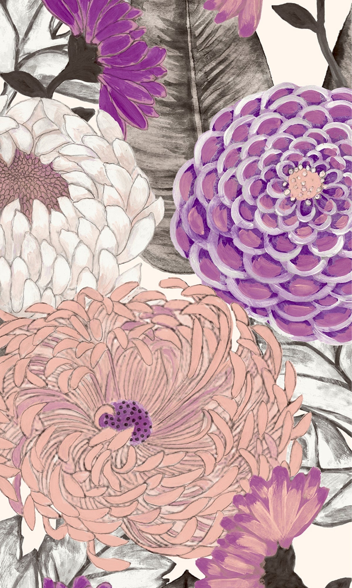 bold floral blossoms wallpaper, flower accent wall, floral wall 