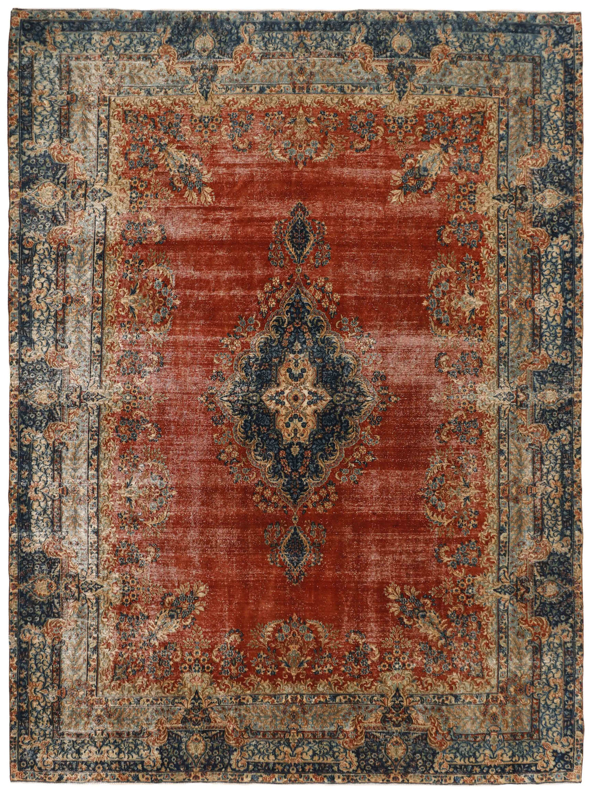 Vintage Kerman Collection: Antique Persian Hand-Knotted Rugs in Recoloured, Stonewashed Finishes282 cm x 382 cm